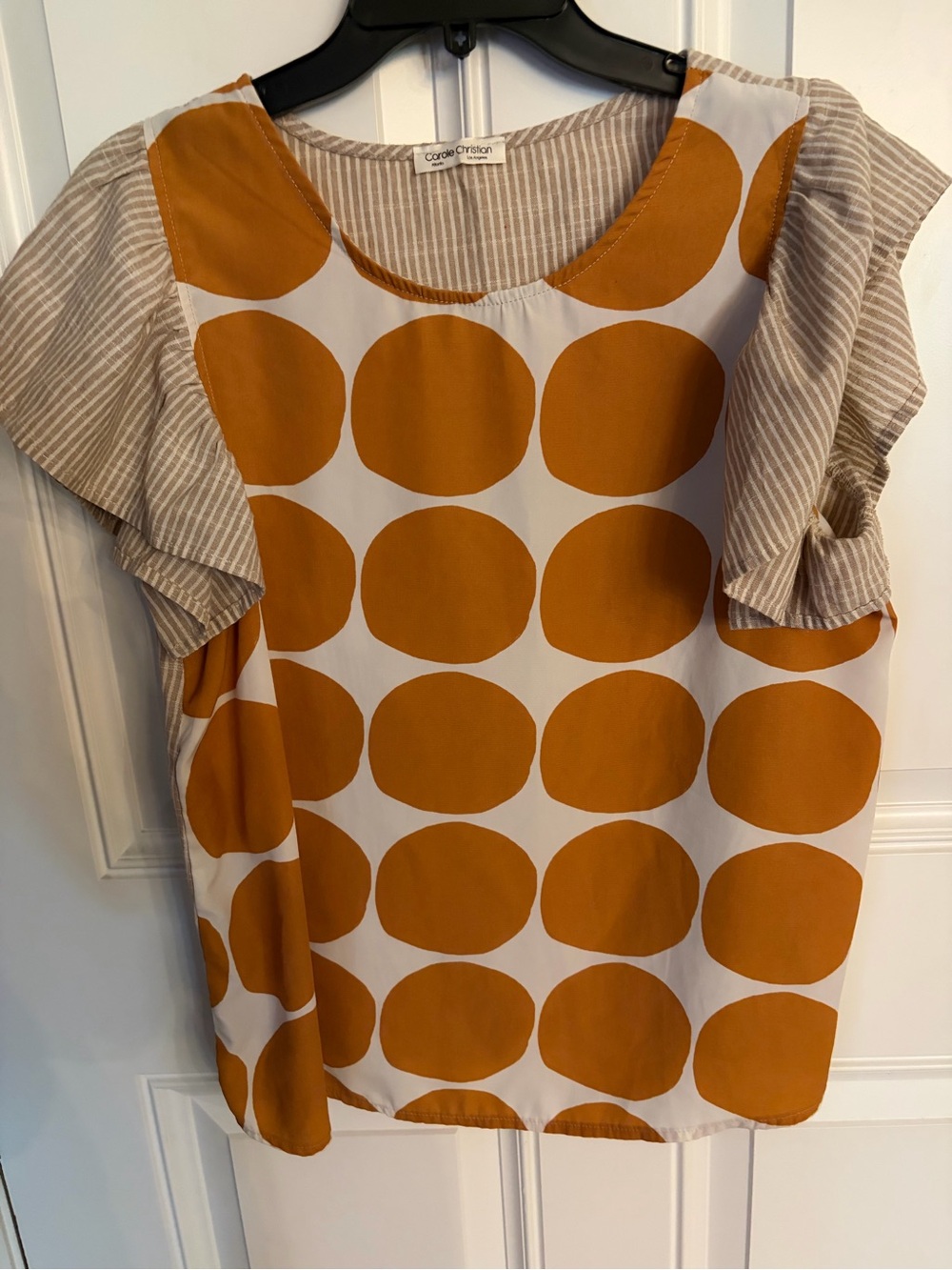 Cecile Christian Mustard Polka Dot Flutter Sleeve Blouse